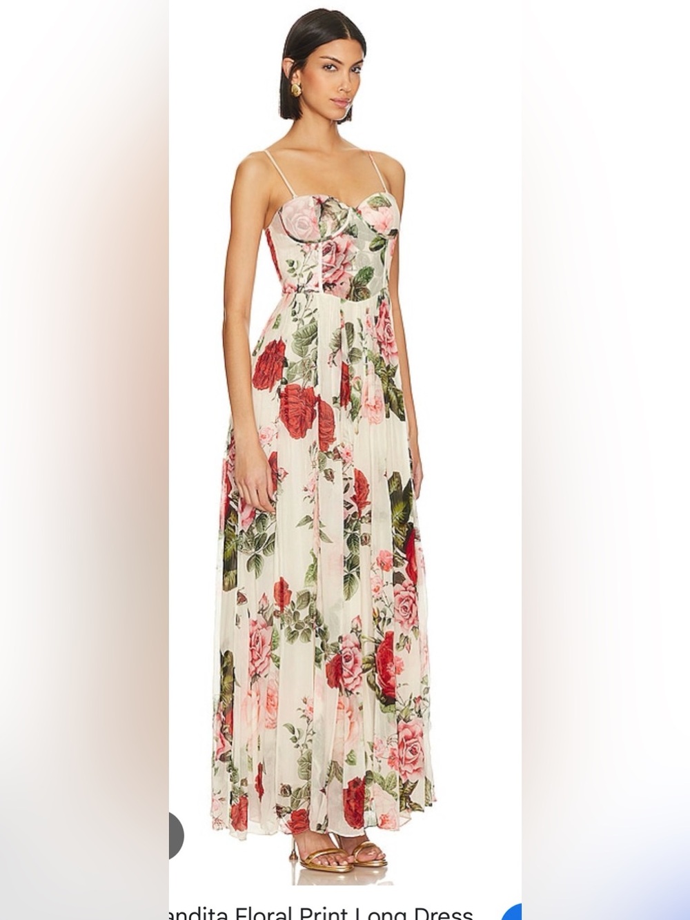 HEMANT & NANDITA Cream Floral Maxi Dress with Pink and Red Roses